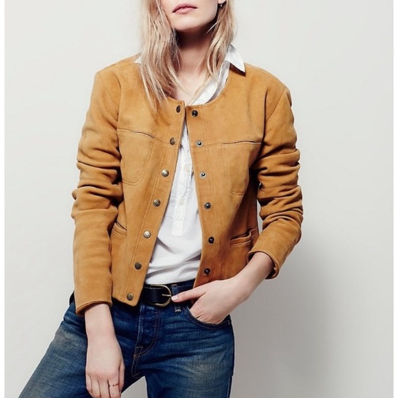 Free People Jackets & Blazers - Free People Golden Haze Leather Sheep Suede Saddle Jacket Womens Small